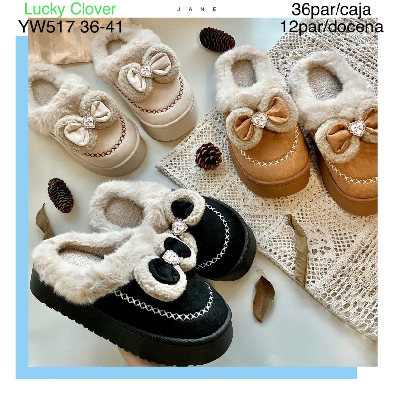 Pantuflas con adorno de moño-YW517