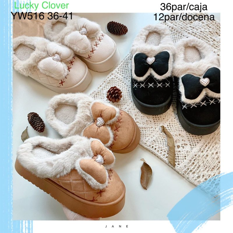 Pantuflas con moño y corazón-YW516