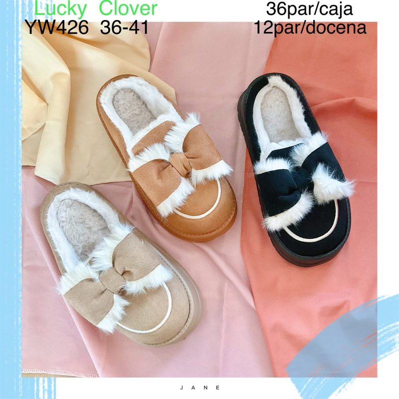 Pantuflas con moño y forro de felpa-YW426