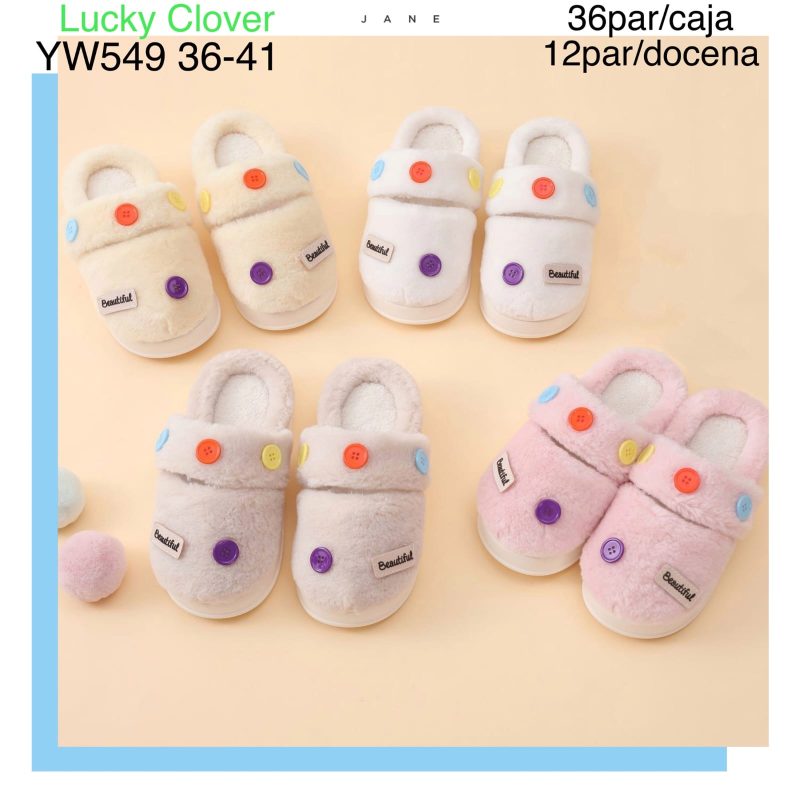 Pantuflas de felpa con botones-YW549