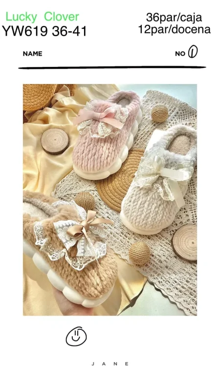 Pantuflas de interior con lazo-YW619
