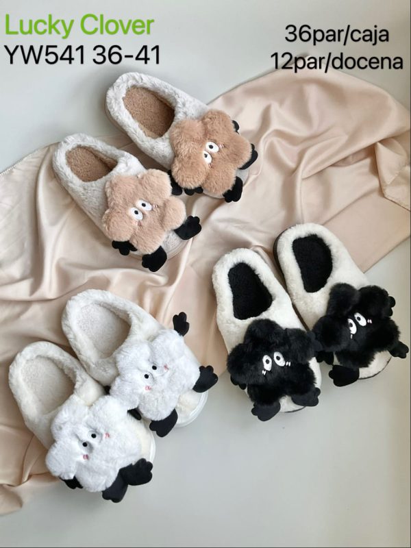 Pantuflas de peluche con diseño de cara-YW541