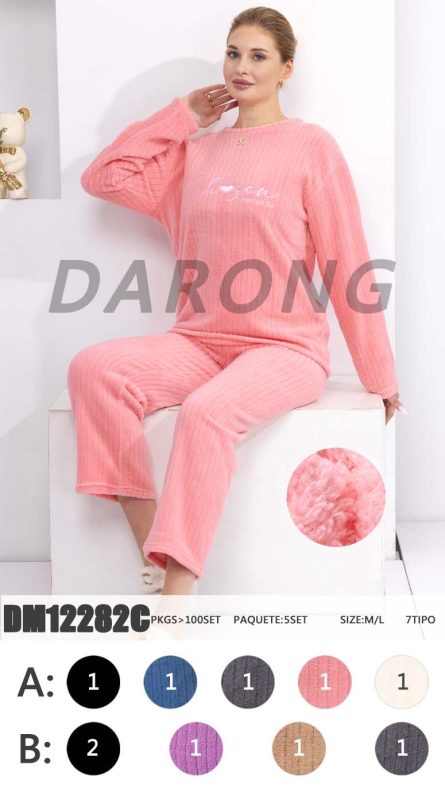 Pijama de Felpa de Dos Piezas para Mujer-DM12282C