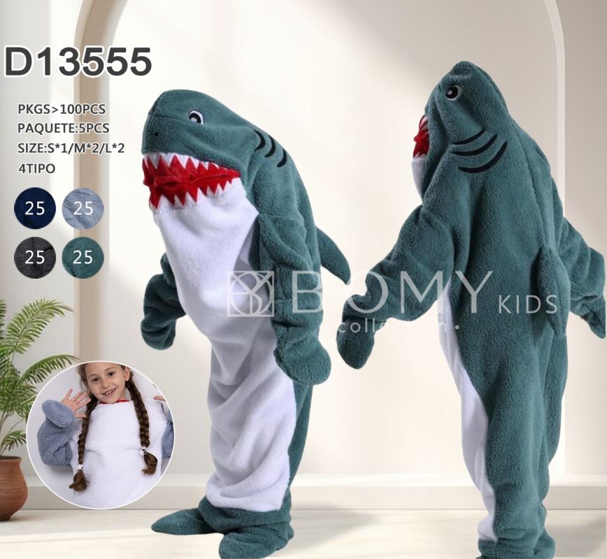 Pijama mameluco de tiburón para niños-D13555
