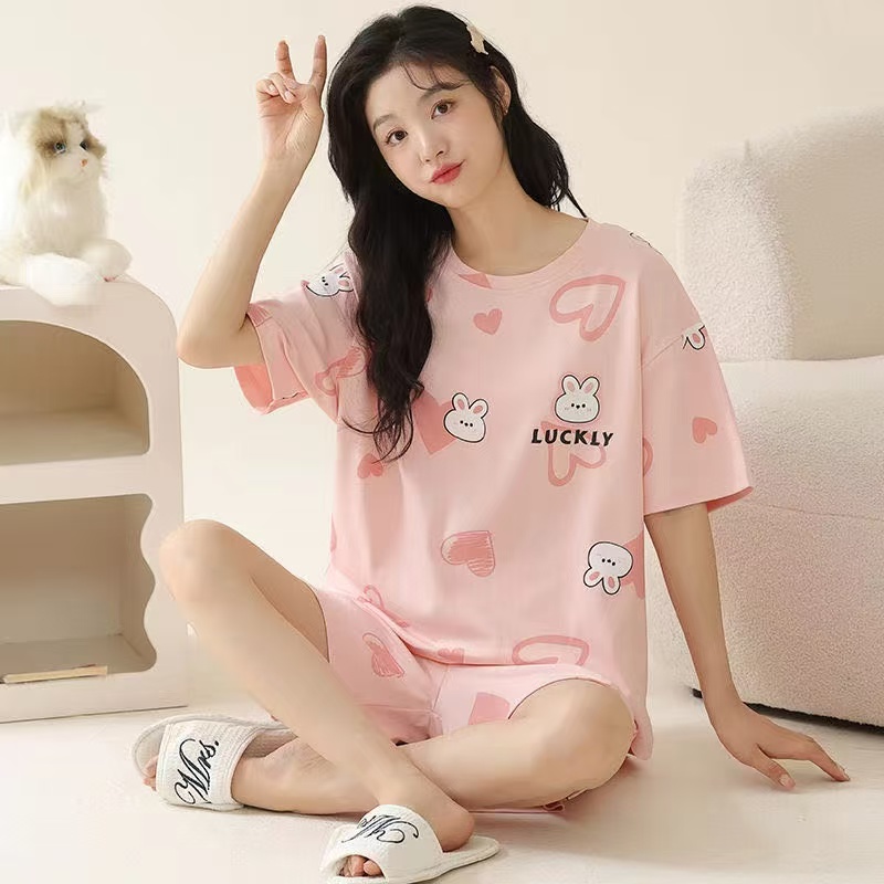 Pijama rosa de manga corta con estampado 2 pzs-HS25-SX014