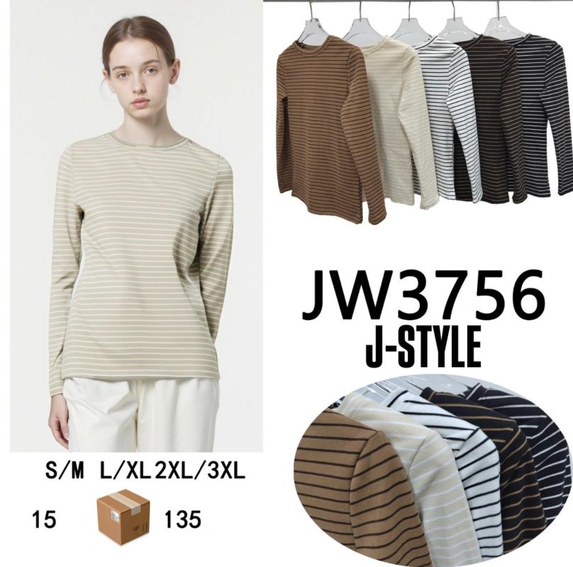 Playera de manga larga a rayas-JW3756