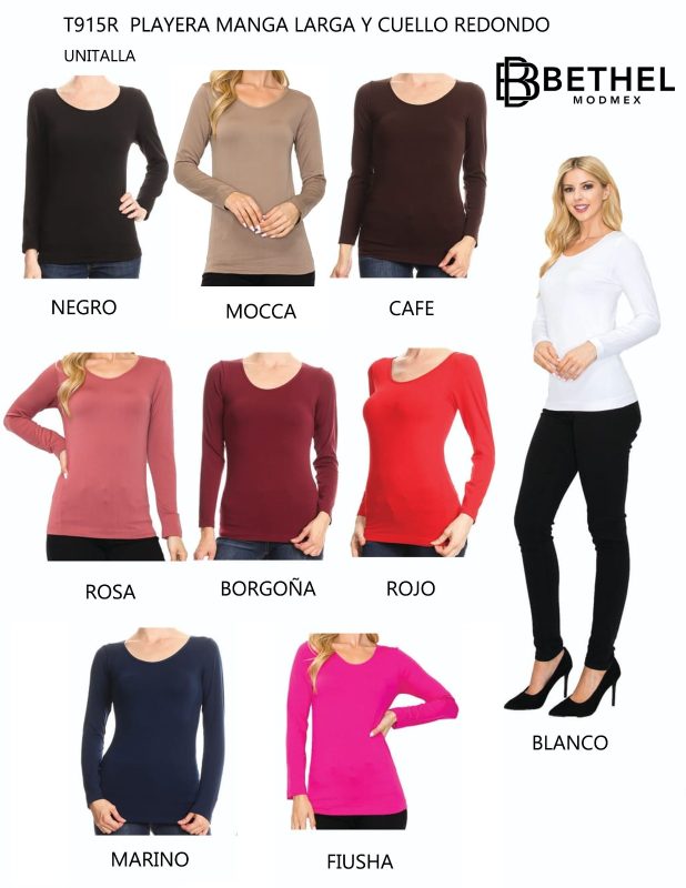 Playera manga larga cuello redondo-T915R