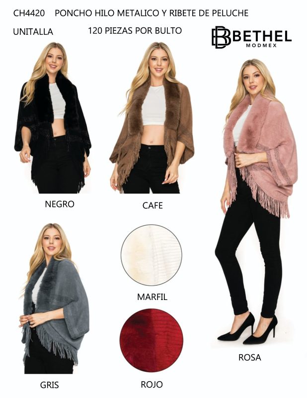 Poncho con ribete de peluche-CH4420