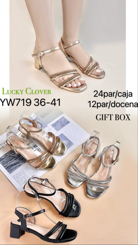 Sandalias de tacón bajo con detalles brillantes-YW719