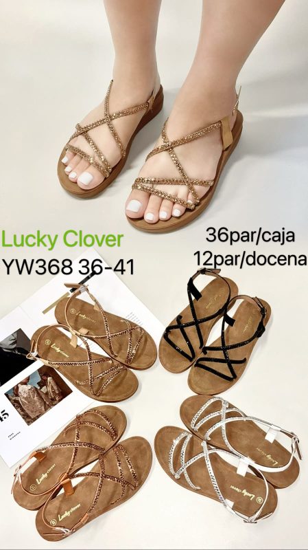 Sandalias Lucky Clover con tiras cruzadas y pedrería-YW368