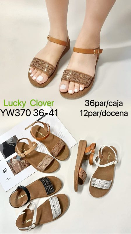 Sandalias Lucky Clover para mujer con adorno trenzado y correa-YW370