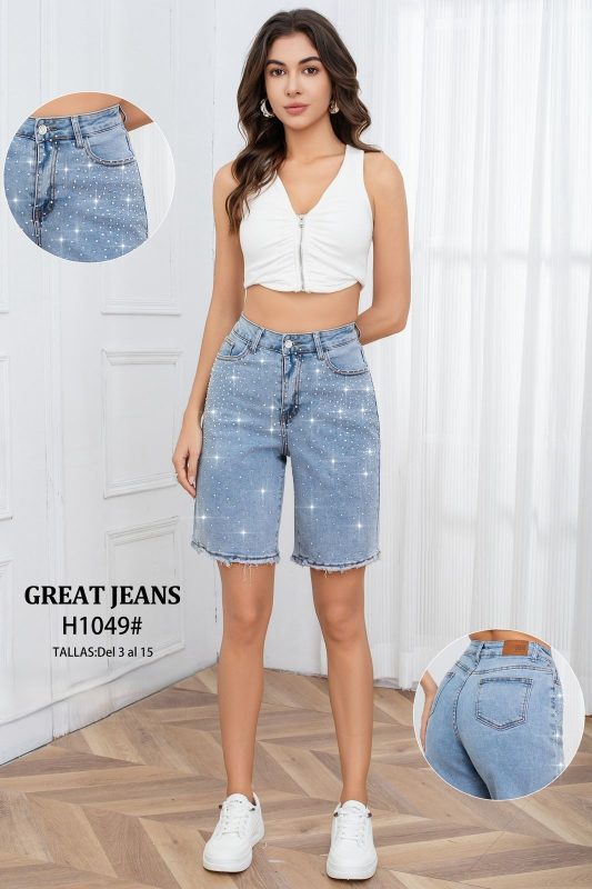 Short de jeans con brillantes-H1049