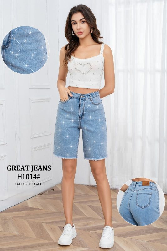 Shorts de jeans con brillantes-H1014