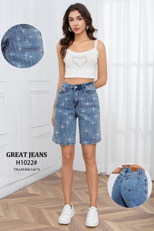 Shorts de Jeans con Decoraciones-H1022