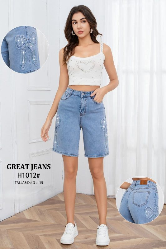 Shorts de mezclilla con adornos-H1012
