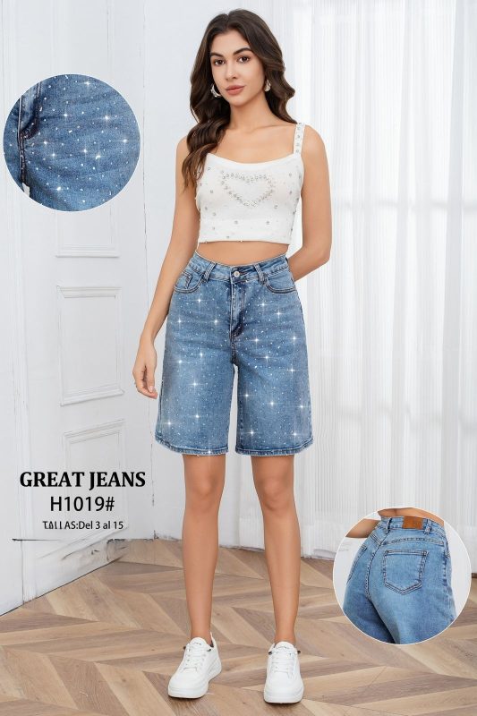 Shorts de mezclilla con brillantes-H1019