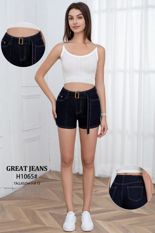 Shorts de mezclilla con cinturón-H1065