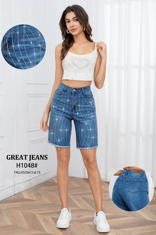 Shorts de mezclilla con detalles brillantes-H1048