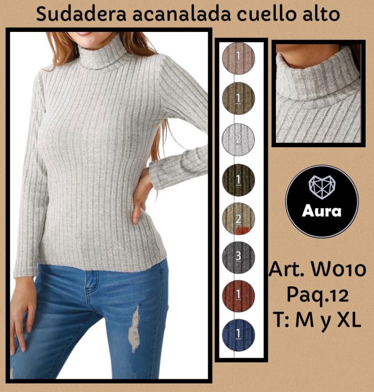 Sudadera acanalada cuello alto-W010