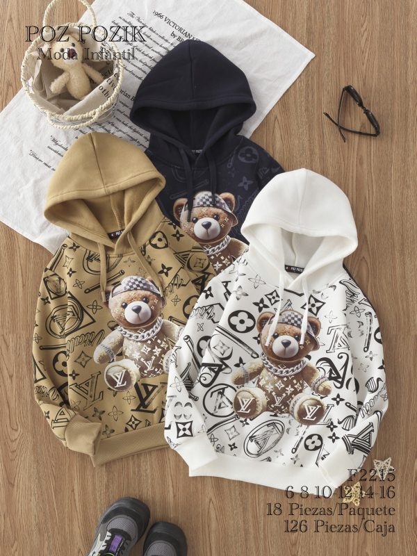 Sudadera con capucha estampado oso-F2215