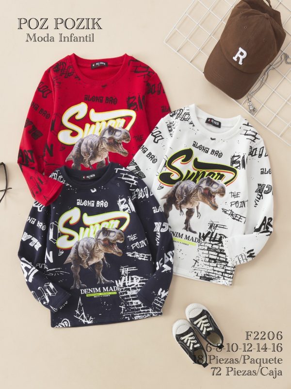 Sudadera con diseño de dinosaurio para niño-F2206
