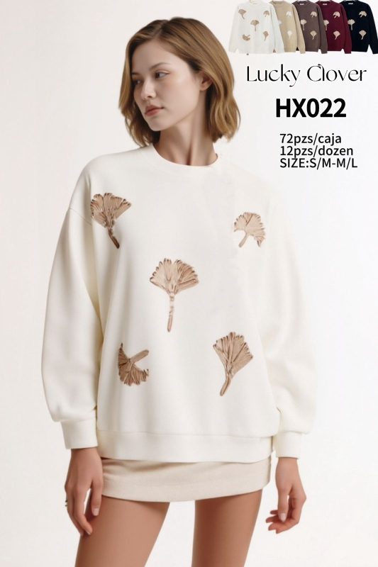 Sudadera con hojas bordadas-HX022