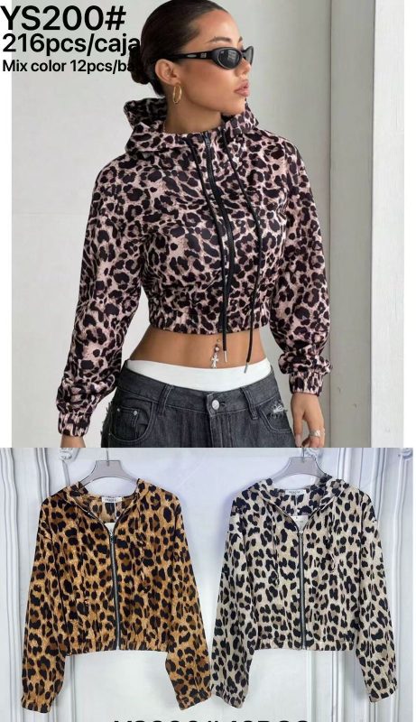 Sudadera crop con estampado de leopardo-YS200