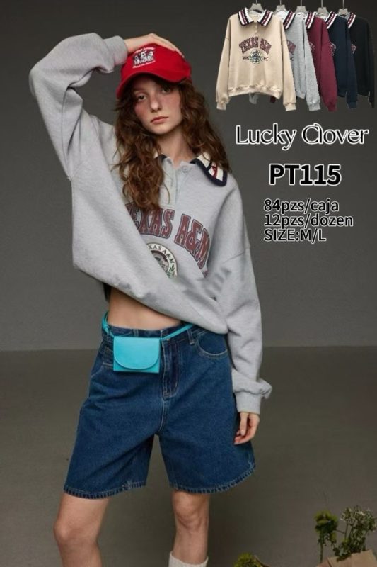 Sudadera estilo polo con short de mezclilla-PT115