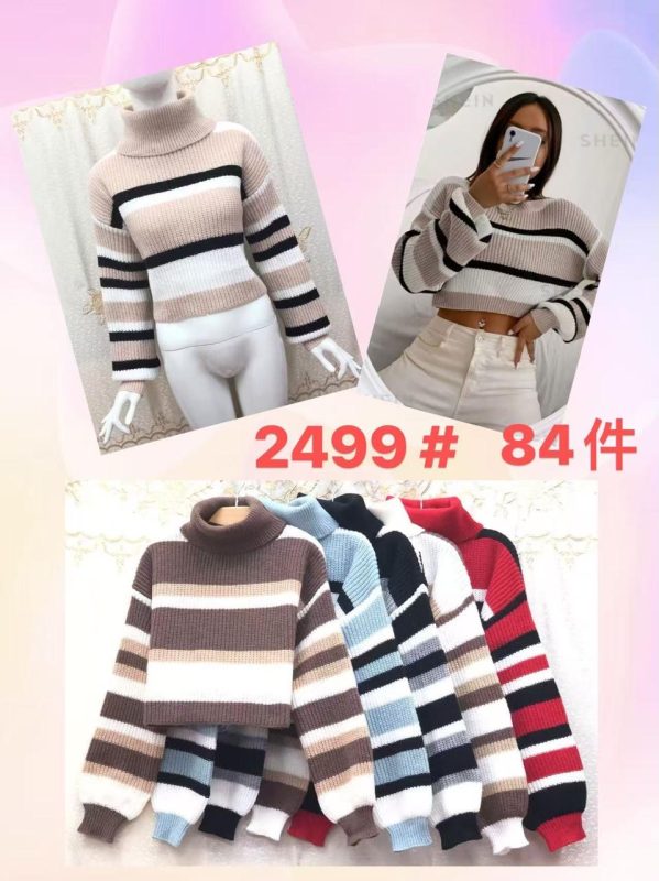 Suéter de cuello alto a rayas-JY2499