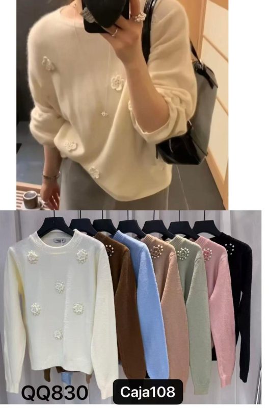 Suéter con aplicaciones florales-QQ830