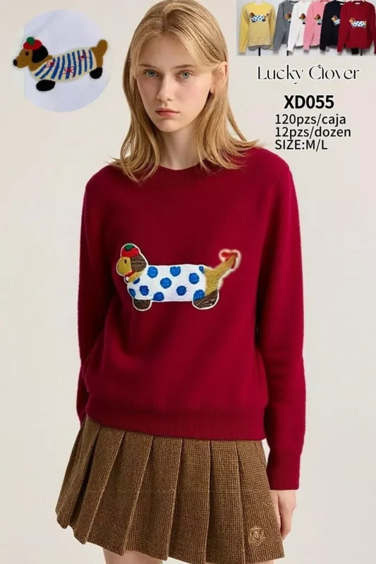 Suéter con bordado de perro salchicha-XD055