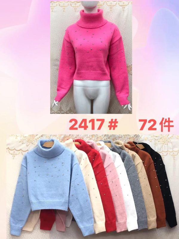 Suéter con cuello alto y pedrería-JY2417