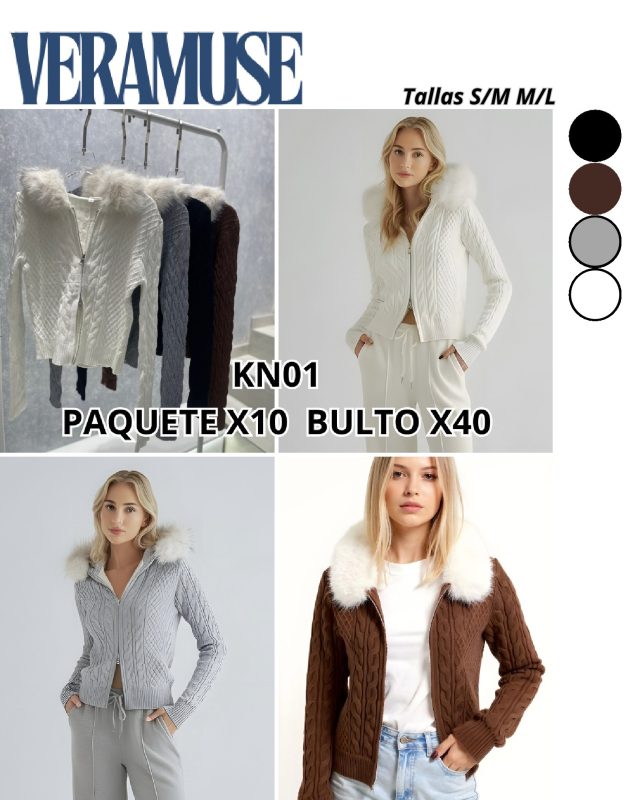 Suéter con cuello de piel-KN01