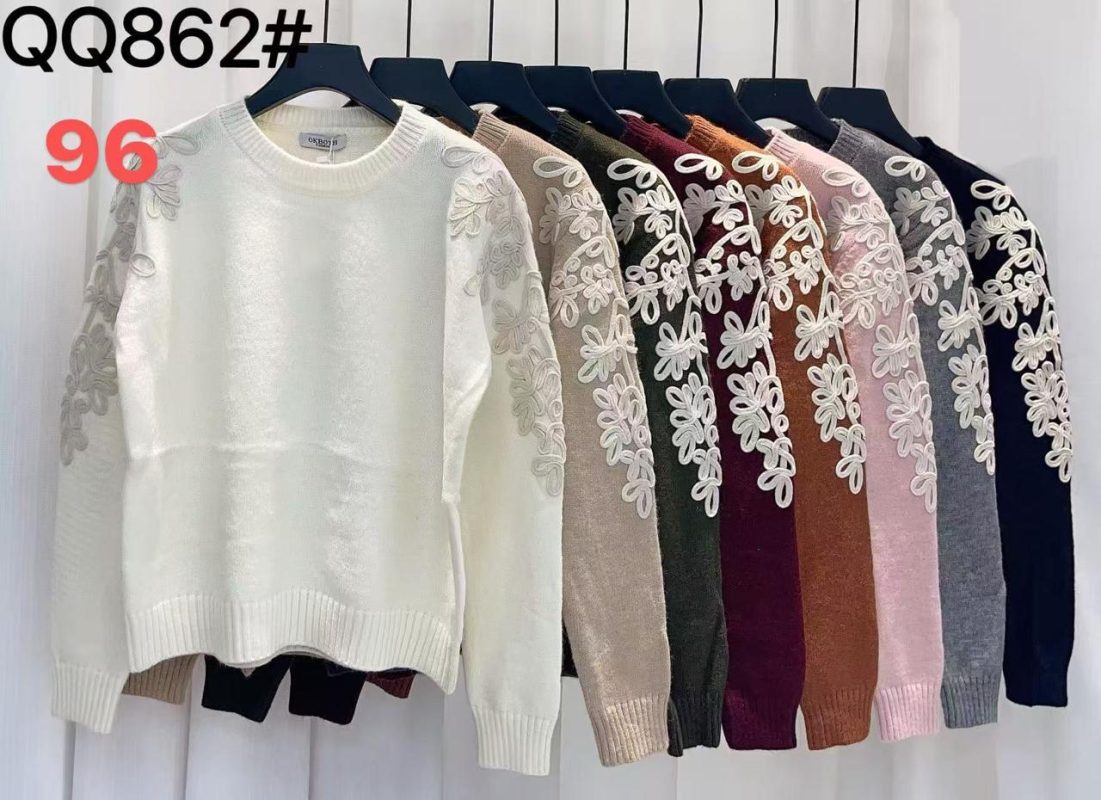 Suéter con detalles florales en las mangas-QQ862