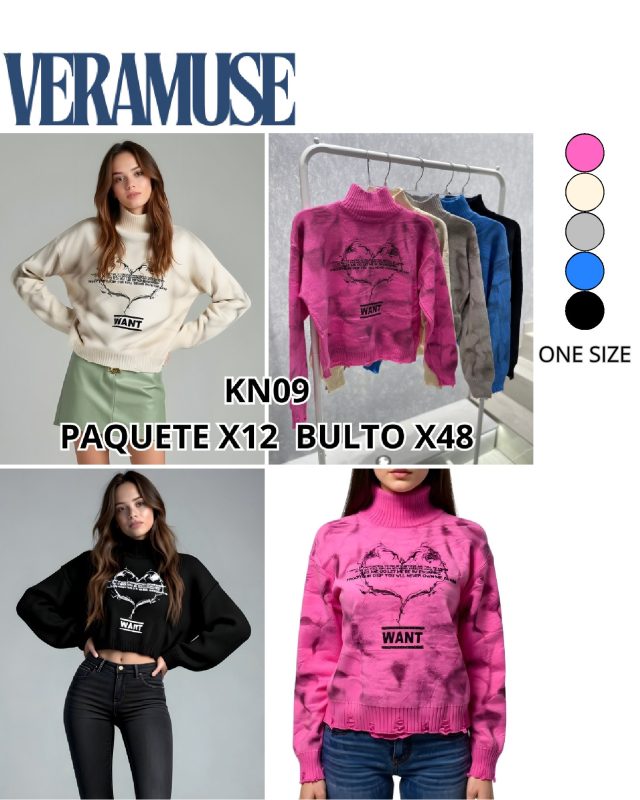 Suéter cuello tortuga con estampado-KN09