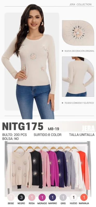 Suéter de flores para mujer-NITG175