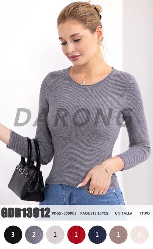 Suéter de punto canalé manga larga-GDB13912