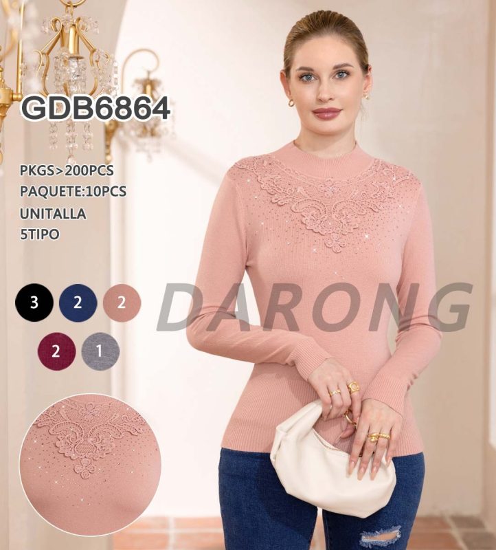 Suéter de punto con encaje-GDB6864