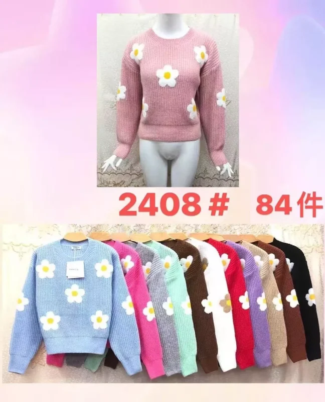 Suéter tejido con diseño de margaritas-JY2408