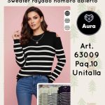 Suéter rayado hombro abierto-63009 - 1