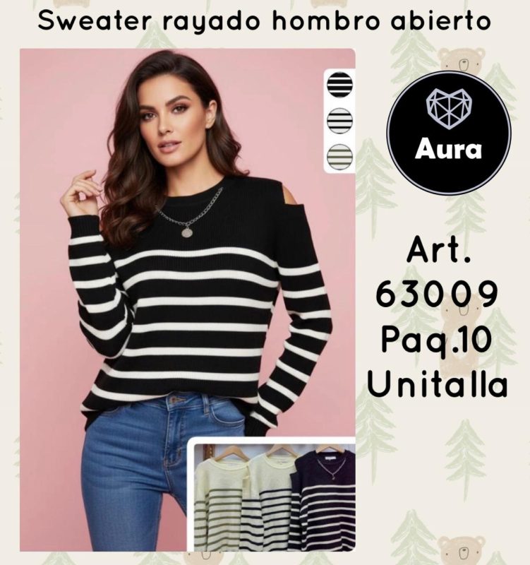 Suéter rayado hombro abierto-63009