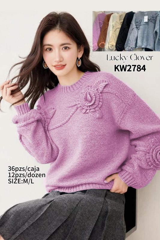 Suéter tejido con detalle de flor-KW2784