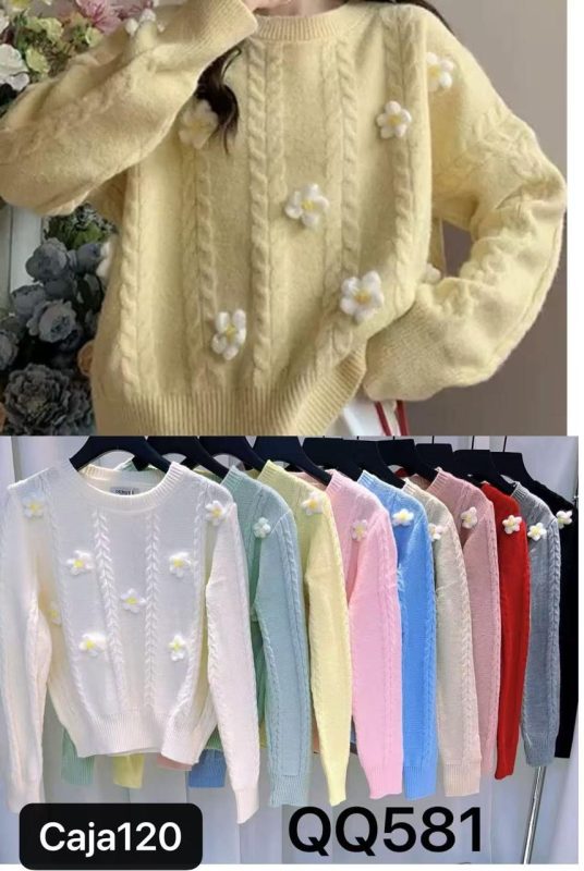 Suéter tejido con flores-QQ581