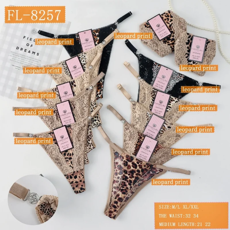 Tanga de encaje con estampado de leopardo-FL-8257
