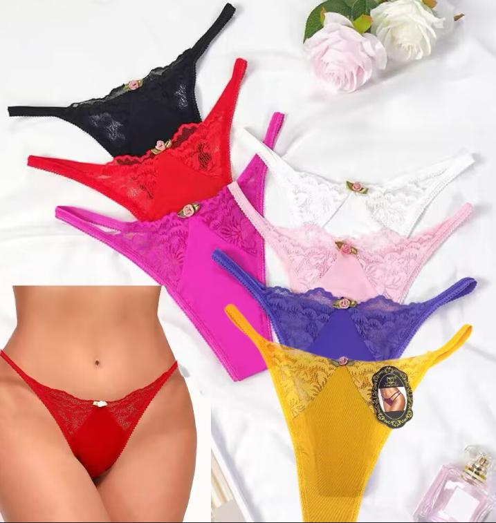 Tangas de encaje con adorno de rosa-7801