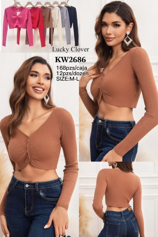 Top manga larga con nudo-KW2686