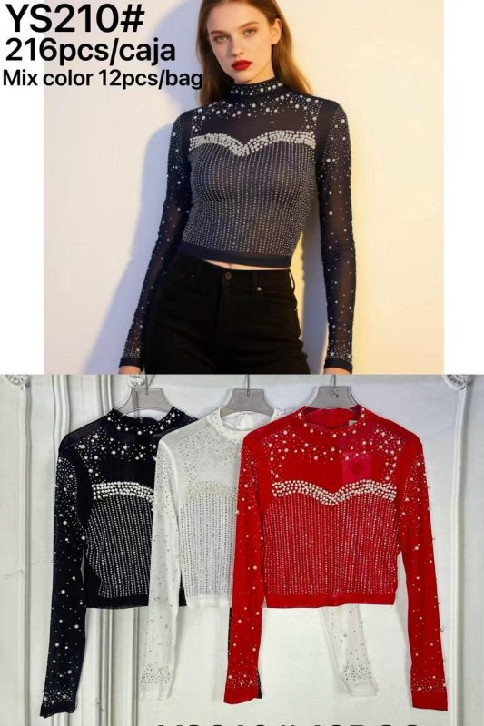 Top manga larga con pedrería-YS210