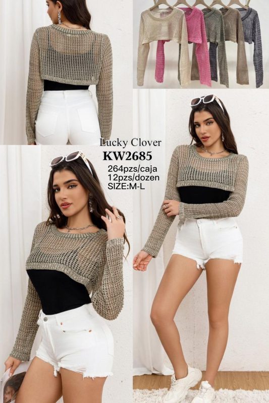 Top tejido de manga larga-KW2685