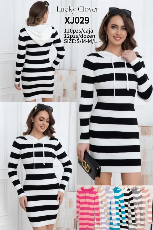 Vestido a rayas con capucha-XJ029