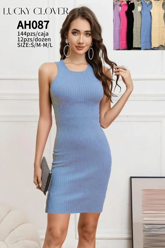 Vestido ajustado de punto acanalado-AH087